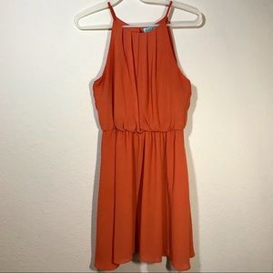 FRANCESCA'S Collections 'Dina Be' Orange Chiffon Flowy Halter Dress - Size M
